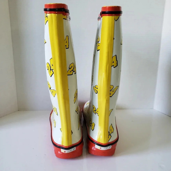 Nascar Racing #24  Yellow/Red/White Rain Boots,Size 6. - Picture 4 of 6